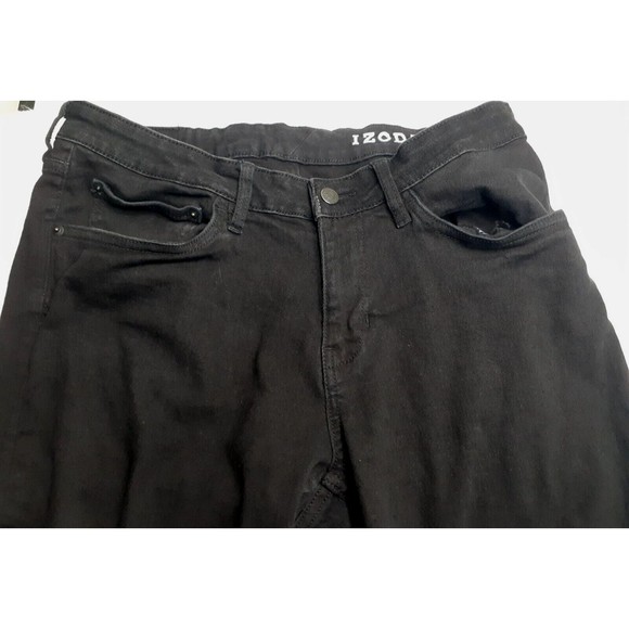 IZOD Men's Size 34x32 Black Denim Jean Slim Fit Straight Leg Jeans Zipper - Picture 6 of 7